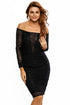 Black Sheer Lace Long Sleeve Off Shoulder Party Dress